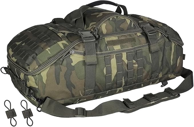 Hannibal Tactical 55L Large Duffle Bag, 3-in-1 Tactical Backpack MOLLE Pack for Sports, Gym, Outdoor, US Woodland