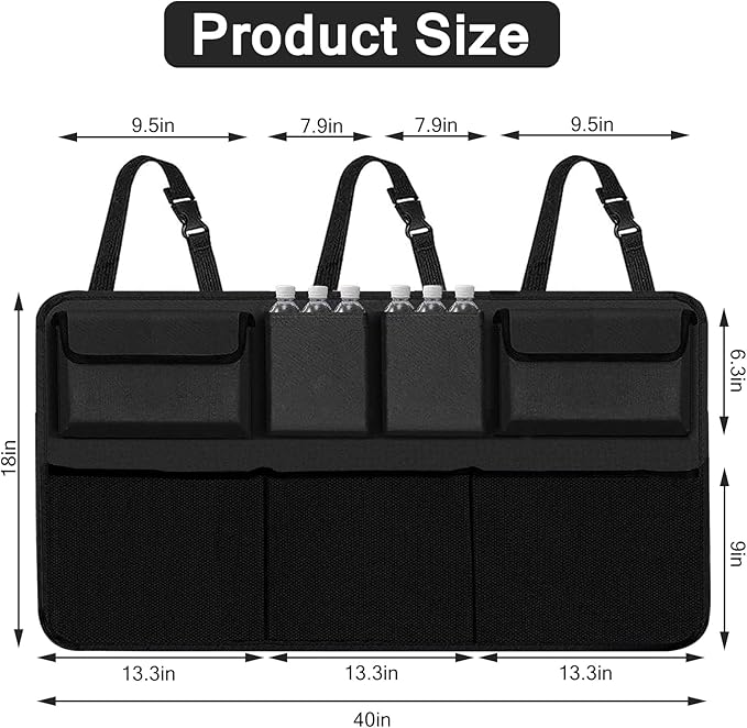 Snuopfy Car Trunk Organizer and Storage, Backseat Hanging Organizer for SUV, Truck, MPV,Van Collapsible Cargo Storage Bag with 7 Pockets, Car Interior Accessories for Men and Women