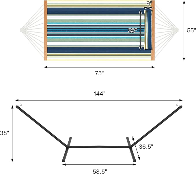 Homgava Two Person Hammock with Stand for Outside Heavy Duty, Outdoor Patio Hammock with Portable Steel Stand, Large Double Hammocks,480lbs Capacity.(Grey Stripes)
