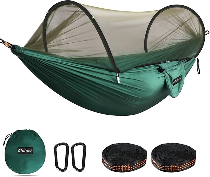 Chihee Ultra-Light Travel Camping Hammock Pop-up Net Hammock 660lbs Load Capacity,Breathable,Quick-Drying Parachute Nylon 2 Premium Carabiners,2 Tree Slings Included for Outdoor Backpacking Hiking