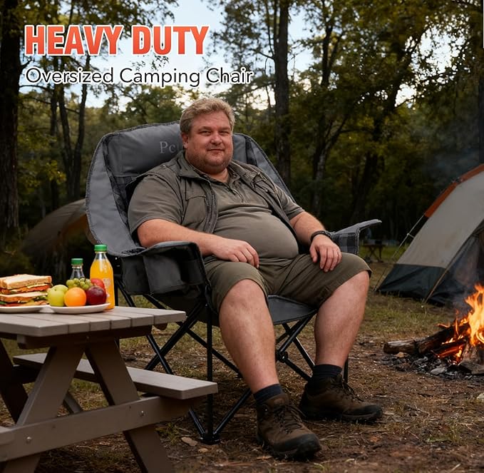 Camping Chairs for Adults Heavy Duty Padded Folding XL Camp Chairs with Cup Holder, Supports 500lbs, Oversized Large Outdoor Widen Comfy Lawn Chairs for Tailgating Sports Beach Yard