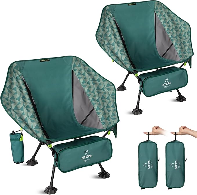 ATEPA UFO3.0 Ultralight Backpacking Chair, 330 lbs Heavy-Duty Aerospace Aluminum Folding Camp Chair with Hexagon Ergonomic Seat Anti-Sink Feet, Compact Portable Outdoor Gear for Hiking, Fishing 2 Pack