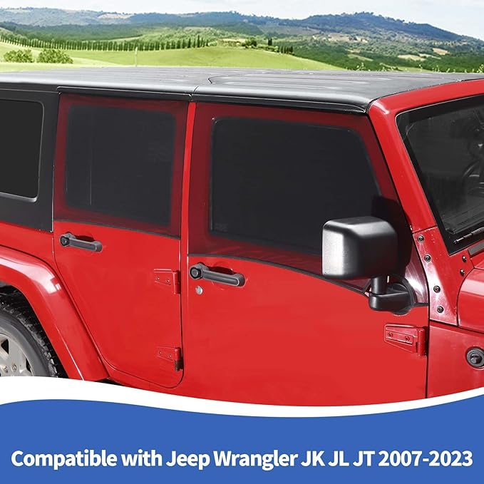 RAZPOY for Jeep Front & Rear Window Sun Shade, Side Window Screen Cover for Camping Compatible with 2007-2024 Jeep Wrangler JK JL & Gladiator JT, Side Curtain Nets