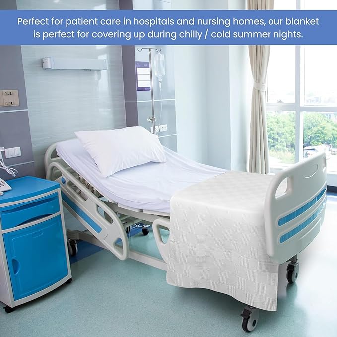 Linteum Textile Supply White - Snag Free Hospital Thermal Blanket 66x90 Inch 100% Cotton, Soft and Cozy, Breathable, All Season Twin Hospital Blanket (12-Pack)