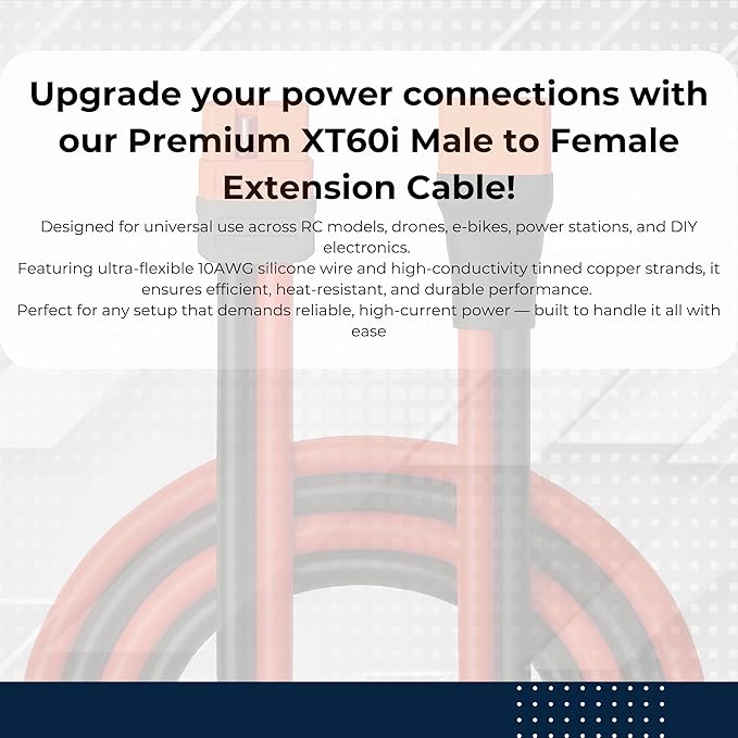 10 AWG 30FT XT60i to XT60i Extension Cable Male to Female, XT60i Connectors Solar Charging Cable Silicone Wire for Portable Power Station Solar Generator Off-Grid Systems