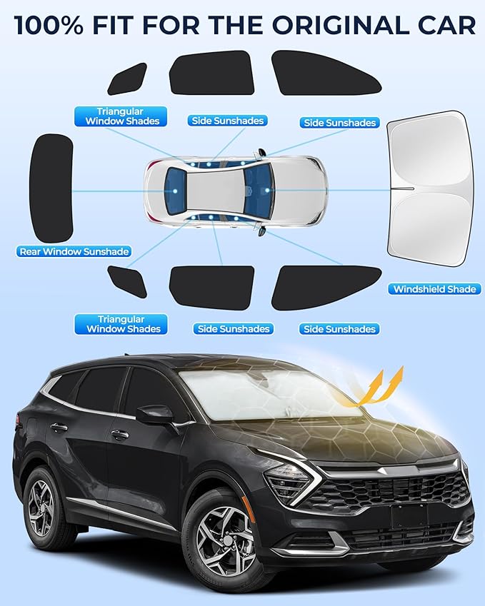 for Kia Sportage 2022–2025 Car Window Shades, 8pcs Privacy Sun Shade Set for Front Windshield Side and Rear Windows, Full Window Covers Keeps Vehicle Cool for Camping Napping