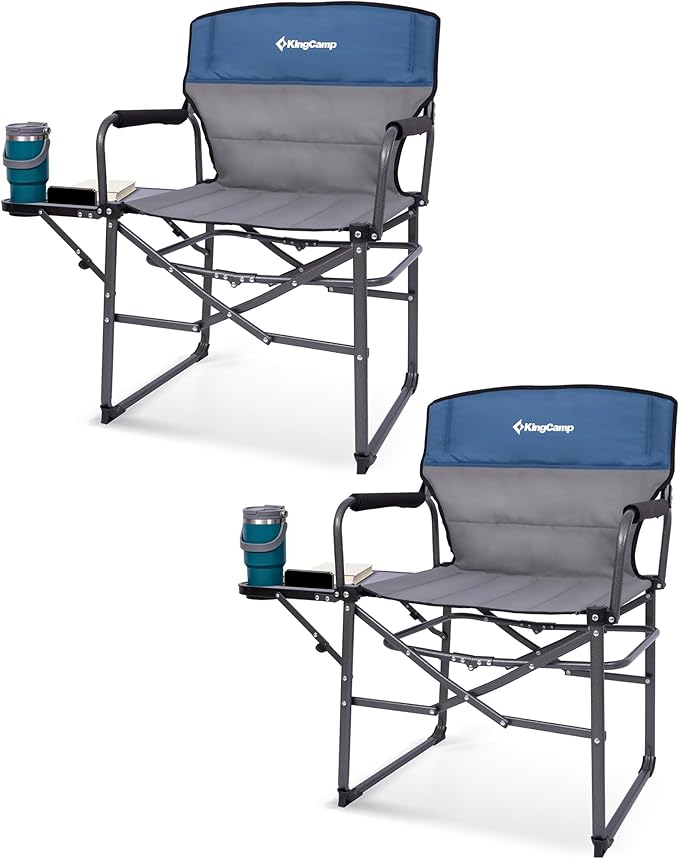 KingCamp Oversized Camping Directors Chair with Side Table, Compact Design Heavy Duty 440lbs, Folding Portable Padded Camp Chairs with Extra Wide Seat & Anti-Sag Fabric for Outdoor Fishing Sports Lawn
