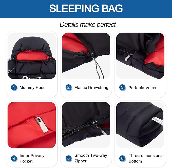 Ultralight Down Sleeping Bag for Adults with 600 Fill Power, Compact All Seasons Sleeping Bag for Backpacking, Hiking and Camping