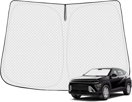 Canvcle Windshield Sun Shade for 2024-2025 2026 Hyundai Kona Accessories Thicken 6-Layer Front Window Sunshade Cover Sun Visor Protector Foldable Block UV Rays Keep Vehicle Cool