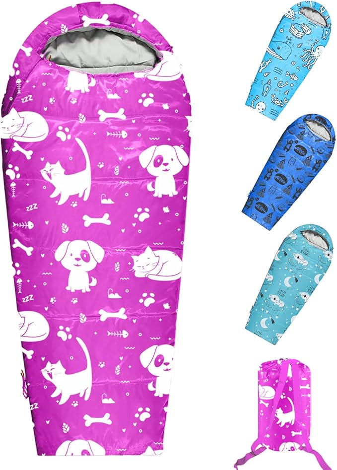 KidzAdventure Mummy Style 32 – 59F Kids Sleeping Bag with Pillow Sleeve, 4 Season, Lightweight and Backpacking Style, Ideal for Camping, Sleepover, Boys, Girls, and Youth