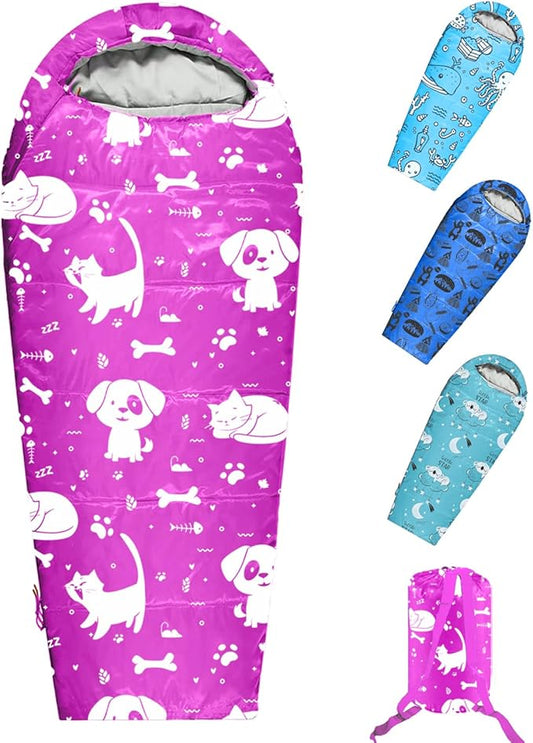KidzAdventure Mummy Style 32 – 59F Kids Sleeping Bag with Pillow Sleeve, 4 Season, Lightweight and Backpacking Style, Ideal for Camping, Sleepover, Boys, Girls, and Youth