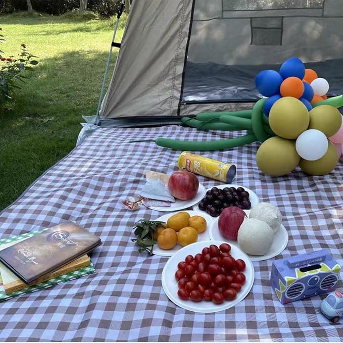 K Y KANGYUN Extra Large Picnic Blanket Outdoor Beach Blankets, Water-Resistant Foldable Sandproof Blankets Cute Picnic Mat for Beach, Camping Grass Lawn Park Mats (Brown 2, 80x80 in)