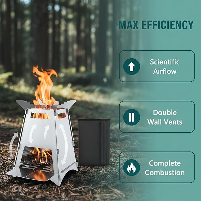 Foldable Portable Camp Stove-Mini Stainless Steel Grid Wood Burning Stove, Portable Collapsible Backpacking Stove Survival Rocket Stove for Hiking Outdoor Tent Camping Picnic,small