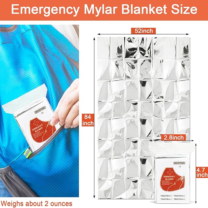 10 Pack Emergency Mylar Thermal Blankets - 84"x52" Durable Space Blankets for First Aid, Survival, Camping, Hiking, Car Emergency Kit, Outdoor Camping Gear