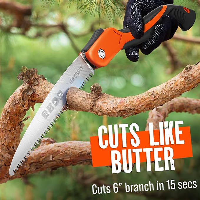 GROWIT Folding Camping saw 11 Inch - Heavy Duty Pruning Saw with Triple-Cut SK5 Blade, 7 TPI Razor Teeth for Tree Trimming, Wood Cutting, Camping, Bushcraft, and Gardening (Pack of 2)