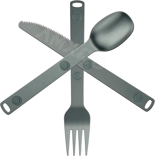 Magnetic Camping Utensils Set, Knife, Fork & Spoon Cutlery Set, Portable & Reusable Metal Aluminum Travel Flatware, 3-PACK, Gray