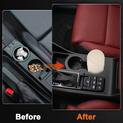 Car Trash Can, Mini Car Trash Bin with Lid, Leakproof Cup Holder Car Garbage Can with 20 Trash Bags, Vehicle Front Back Seat Organizers and Storage for Car, Home, Office, Beige