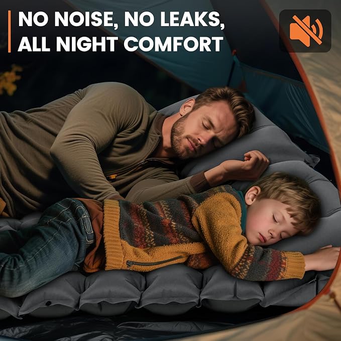 Ultralight Sleeping Pad for Backpacking, 4" Thick & 1.9 lb, with Built-in Pillow & Fast Foot Pump, Compact Inflatable Mat for Hiking and Camping