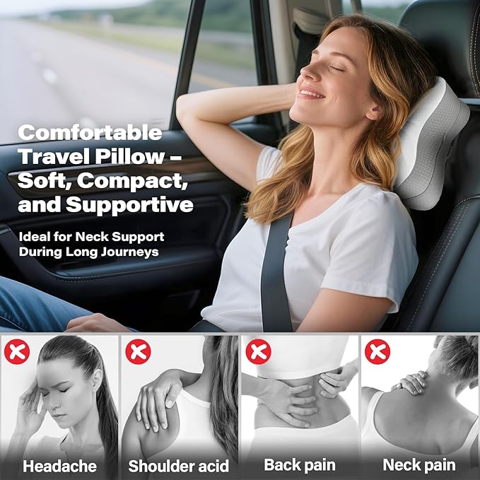 SAHEYER Memory Foam Camping Pillow, Travel Pillows for Sleeping, Cervical Neck Support Camping Gear Accessories - Small Pillow Travel Essentials for Sleep, Backpack, Hammock, 11.81x9.84x3.94 in, Gray