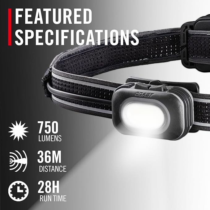 Coast RL10R 750 Lumen Rechargeable LED Headlamp with Variable Light Control and Rear Safety Signal