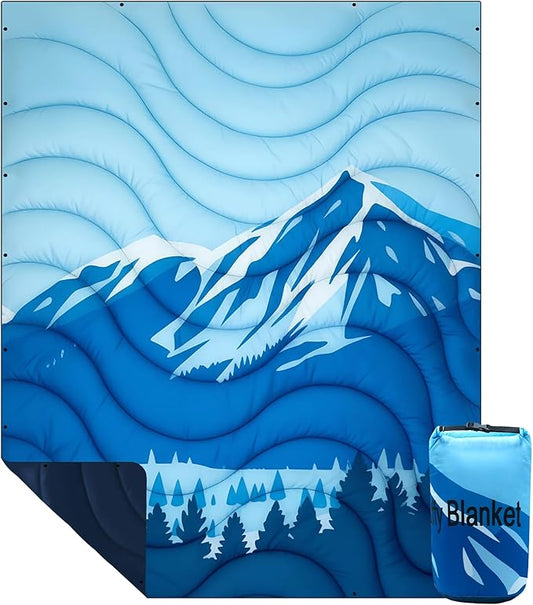 Camping Blanket Waterproof, Packable Down Alternative Puffy Printed Camp Blankets Ultra Warm Lightweight Hammock Top Quilt Outdoor Blanket for Travel Picnic Stadium Hiking Party Cold Weather 55"x78.8"