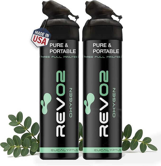 Oxygen Can | 98% Pure Portable Oxygen Bottle for Stress Relief, Focus, Breathing Support & Wellness | 10L Canister with Leak-Proof Mouthpiece & Trigger Lock for Travel - Eucalyptus Menthol 2 Pack