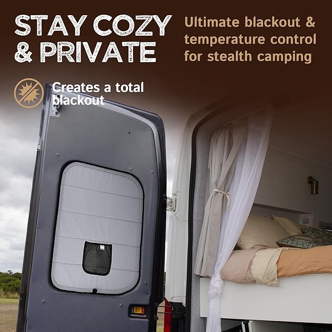 Living in a Bubble Insulated Blackout Window Covers for Ford Transit 2015-Current Mid & High Roof. Van Life Essentials & Camper Van Accessories (Rear Door 2015-Current (Full Plastic Door))
