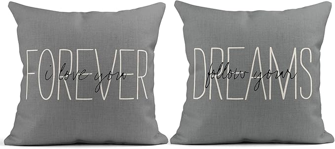 Set of 4 Linen Throw Pillow Covers Cases Rustic Gray Love You are My Favorite Partner I Love You Forever Follow Pillow Cover Case Home Decor Square 20x20 inches Pillowcases