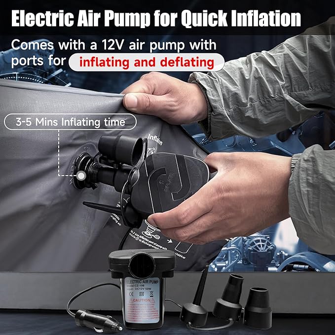 Car Air Mattress, Inflatable SUV Truck Car Camping Mattress for Back Seat, Thickened Travel Car Bed Sleeping Pad with Car Air Pump 2 Pillows (Grey)