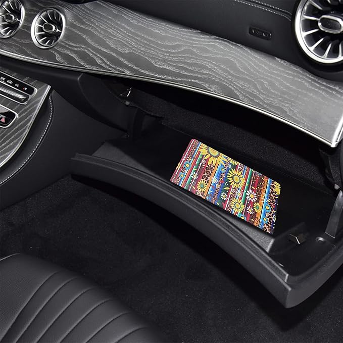 LumiMokki Premium Car Registration & Insurance Card Holder with Magnetic Shut, Vehicle Glove Box Car Organizer - For Documents, Cards, License (Sunflower A)
