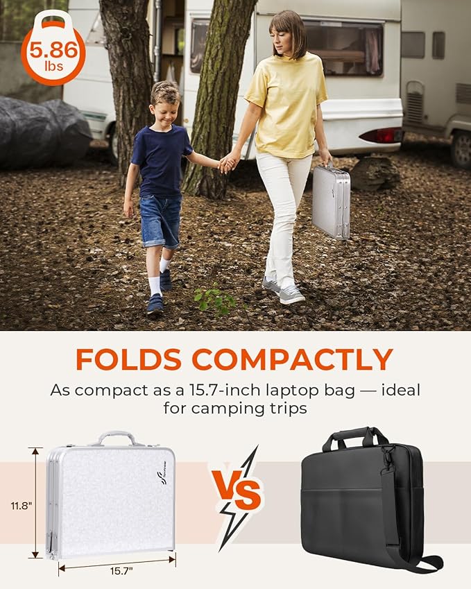 Sportneer Camping Table: Adjustable Height Small Folding Table 23.6" L x 15.7" W 4 Height with Mesh Layer - Compact & Portable Camping Essentials for Outdoor Camp Garden Picnic BBQ Dining Cooking