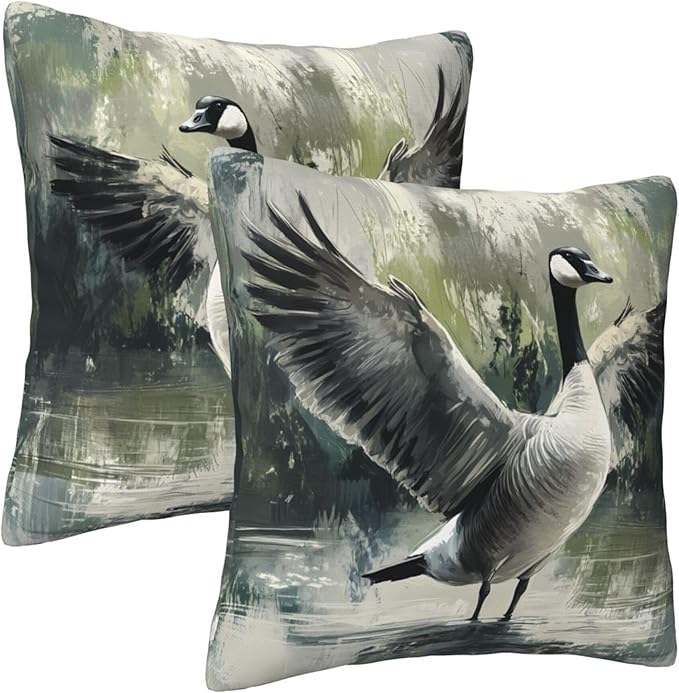 Ink Wash Painting Goose Throw Pillow Covers 18x18 inch Set of 2 Pillow Case Cushion Cover for Home Sofa Couch Living Room Car Decor