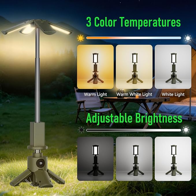 UBeesize Telescopic Camping Lights with Stand, 14000mAh Rechargeable Camping Lantern with Display, Hook and IPX5 Waterproof, Outdoor Camping Lights for Travel, Fishing, Emergency Use