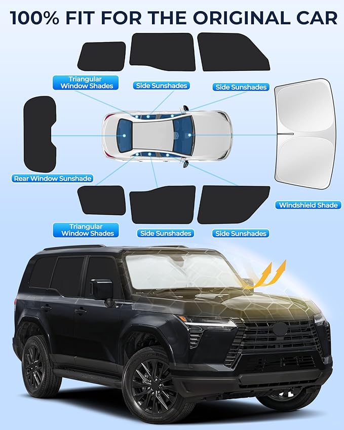for Lexus Lexus GX 2024-2025 Car Window Shades, 8pcs Privacy Sun Shade Set for Front Windshield Side and Rear Windows, Full Window Covers Keeps Vehicle Cool for Camping Napping