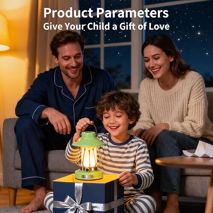 Kids Lantern with 3 Color Dimmable & USB-C Charging,Boys Night Light for Bedroom, Indoor Outdoor Adventures & Emergency Use Toddler Flashlight Camping Essentials for Kids (Green)