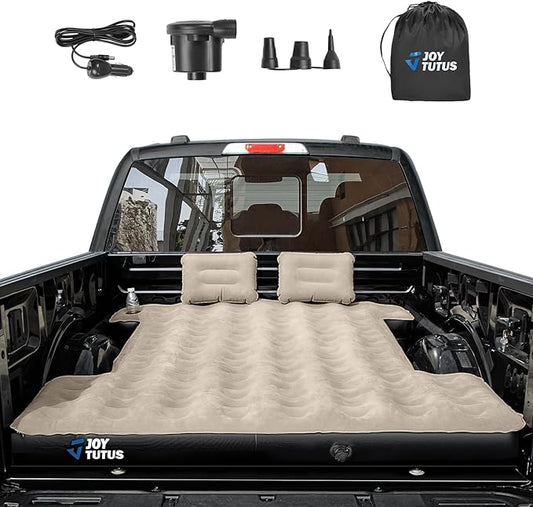 JOYTUTUS Truck Bed Air Mattress for 6.0-6.3Ft, Compact Regular Truck Beds,Anti-Leakage, with Air Pump&2 Pillows, Inflatable Pickup Mattress,Compatible with Tacoma&Ranger&Frontier,Camel&Black