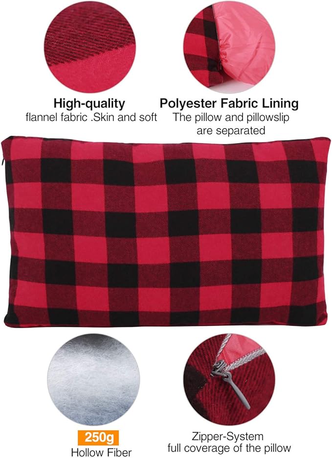REDCAMP Small Camping Pillow Lightweight and Compressible, 2PCS Flannel Travel Pillow with Removable Pillow Cover