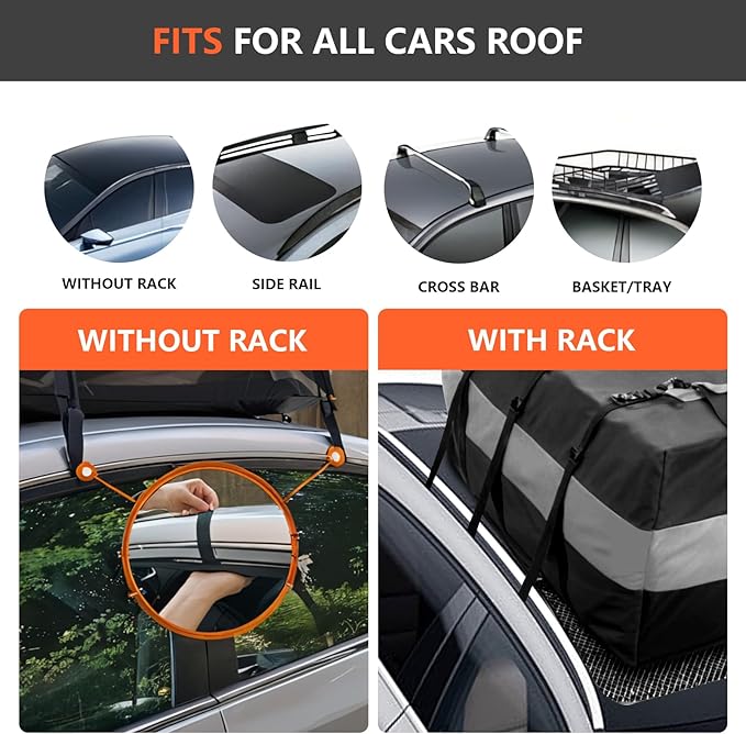 Car Rooftop Cargo Carrier Bag, 30 Cubic Feet Car Roof Cargo Carrier Bag Waterproof for All Vehicle with/Without Rack, Include Anti-Slip Mat, 2 Reinforced Straps, 6 Door Hooks, Luggage Lock