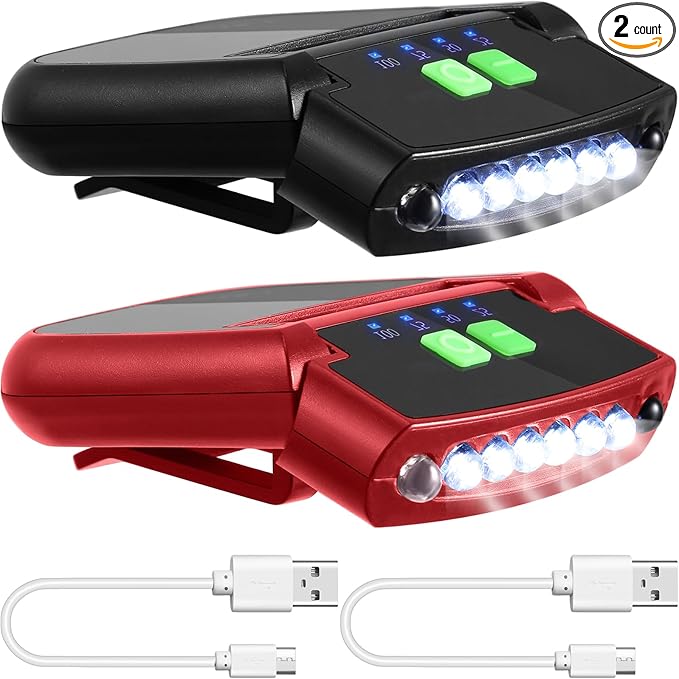 Mudder LED Clip on Cap Lights USB Rechargeable Cap Flashlight Clip Waterproof Ultra Bright Hat Flashlight Headlamp for Fishing Camping Hand Work