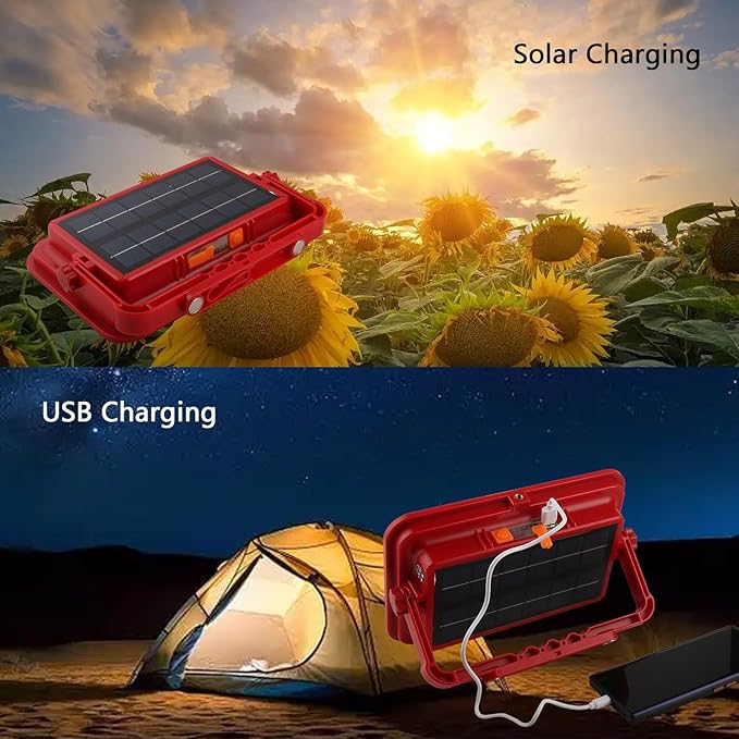 Solar Portable Rechargeable Work Light,16500mAh 200W Magnetic Flood Battery Work Light 15000LM Outdoor 400LED Camping Lights IP69 Ultra Waterproof for Job Site Repair,Camping, Hiking, Emergency
