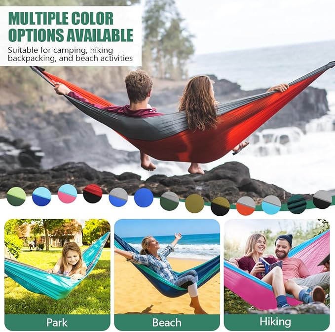 OBTANIM Camping Hammock 500lbs Portable Lightweight Single or Double Hammock with Tree Straps and Carry Bag for Camping Backpacking Hiking Travel Beach Outdoor Indoor (Green and Dark Green)