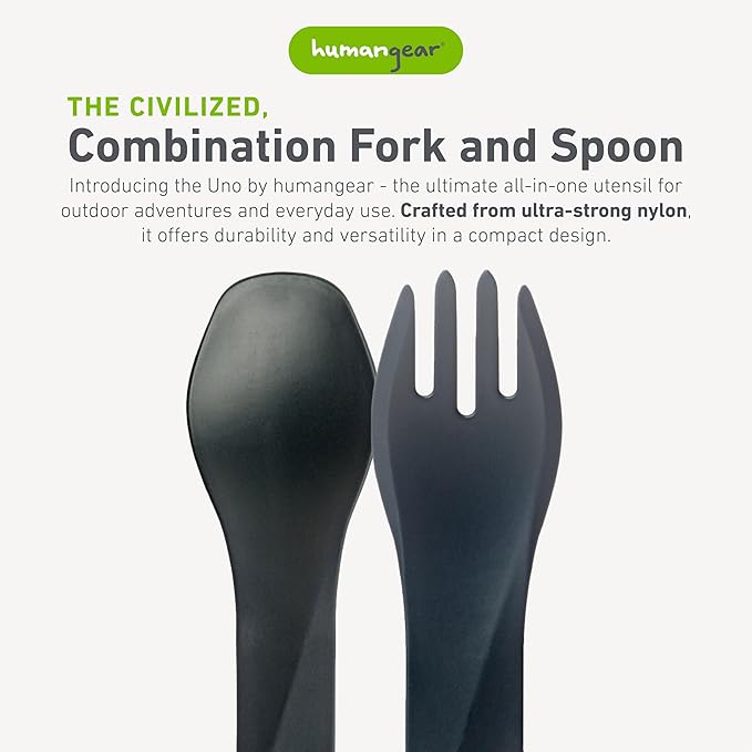 humangear GoBites Uno 3-Pack | Travel & Camping Utensils | Portable & Convertible Dining Ware | Multi-Functional Spork | Dark Gray/Light Gray/Black, Uno (Bulk) 3-Pack