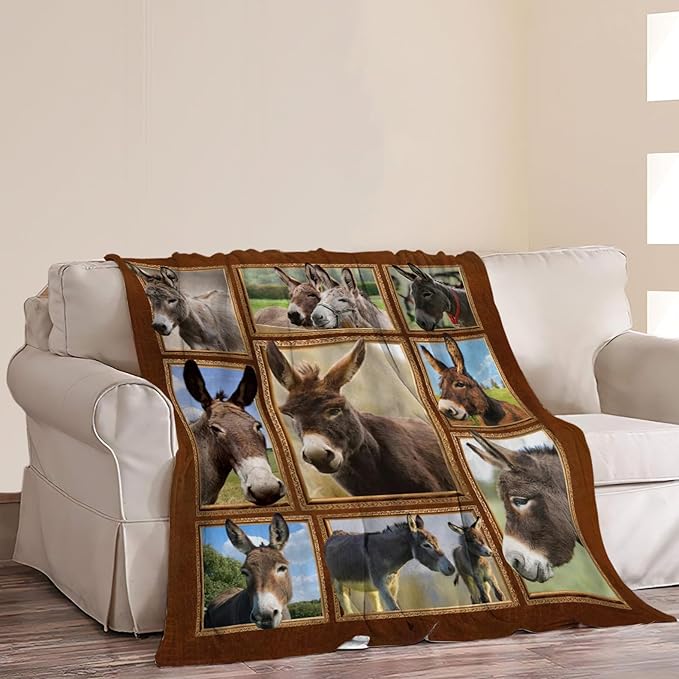 Donkey Blanket Soft Cozy Cute Donkey Flannel Fleece Throw Blanket Farm Animal Donkey Bedding Stuff Decor Warm Lightweight Plush Blanket Gifts for Lover Girls Boys Women Adults 60"x80"