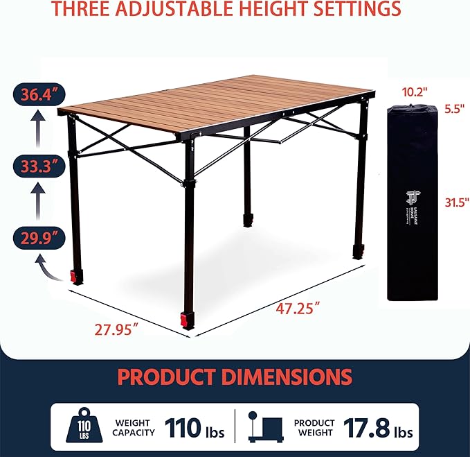 OUTSIDER Folding Camping Table Adjustable Height Foldable Roll-up Aluminum Camp Table Portable Table with Carry Bag - for Outdoor Cooking, Beach, Picnic, BBQ, Travel Style2