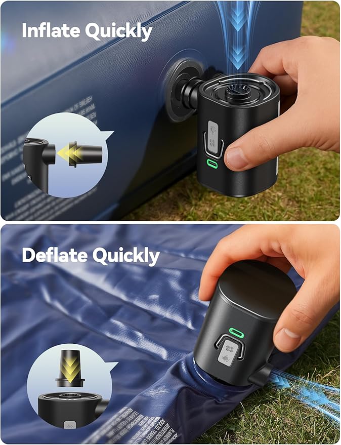 JOYROOM Air Pump for Inflatables, 3600 mAh Battery & Camping Light Portable Air Pump, 4.8kPa Ultra-Fast and Mini Electric Air Mattress Pump
