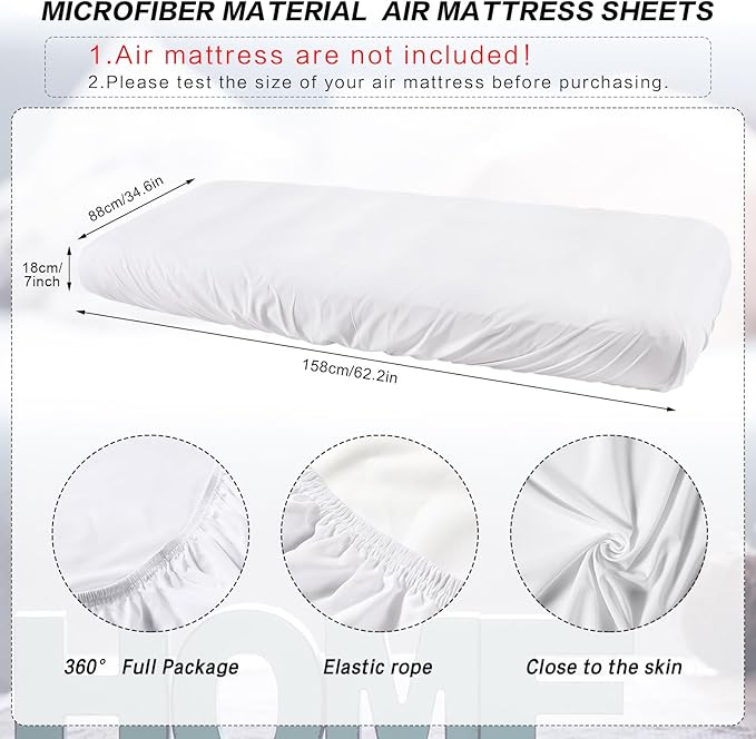 Breling Kids Air Mattress Fitted Sheets Compatible with Intex Cozy Kidz (Sheet Only) Toddler Inflatable Mattress Sheets for Kids Sleepover Party Travel Camping Airbed(White,2 Pcs)