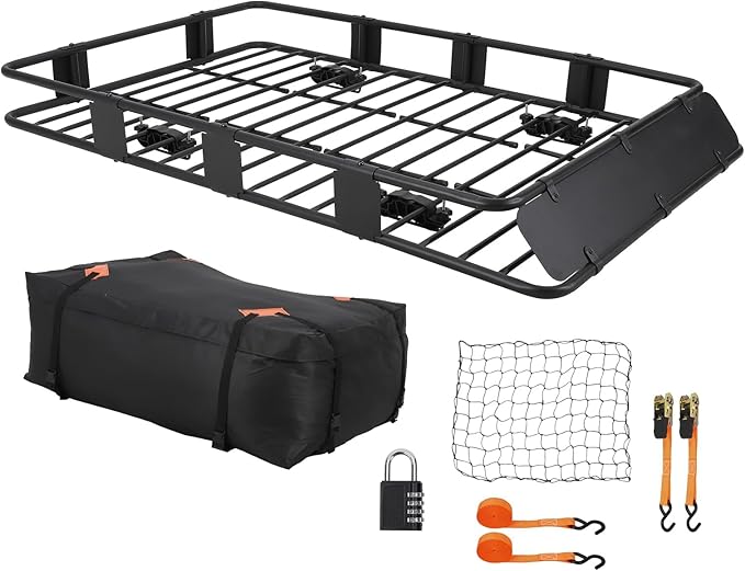 Garvee 64 in x 39 in Rooftop Cargo Basket for SUV & Truck - Universal Adjustable Roof Rack Carrier (48 in-64 in) w/Waterproof Cargo Bag, 200 LBS Capacity, Heavy-Duty Steel Construction