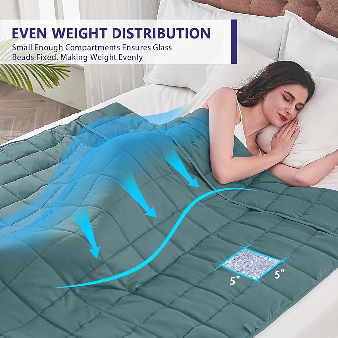 yescool Weighted Blanket for Adults (12 lbs, 60" x 80", Teal) Cooling Heavy Blanket for Sleeping Perfect for 110-130 lbs, Queen Size Breathable Blanket with Premium Glass Bead, Machine Washable