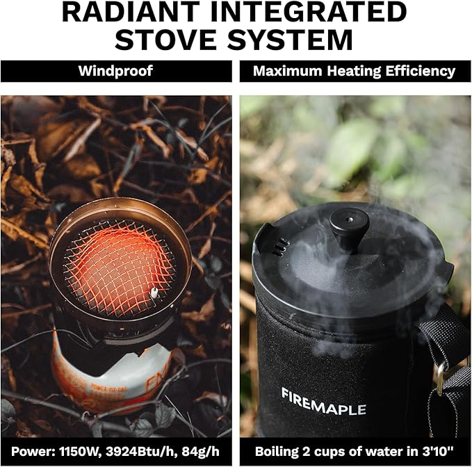 Fire-Maple Crater Radiant Cooking System - w/Micro Pressure Regulated Valve, Solo Compact and Windproof Water Boiler, Ideal for Hiking, Climbing, Camping and Emergency uses, 0.8L.