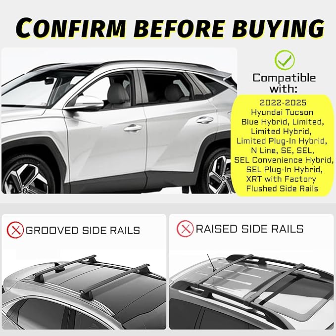 Car Roof Rack Cross Bars Compatible with 2022-2025 Hyundai Tucson (Fit for Flush Side Rails), Aluminum Lockable Roof Cross Bars for Kayak Bike Rooftop Cargo Carrier Bag Basket Luggage